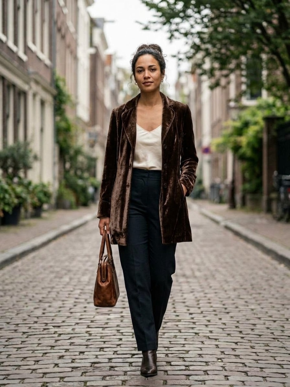 Coldwater Creek Velvet Long Blazer in Deep Brown Fully Lined